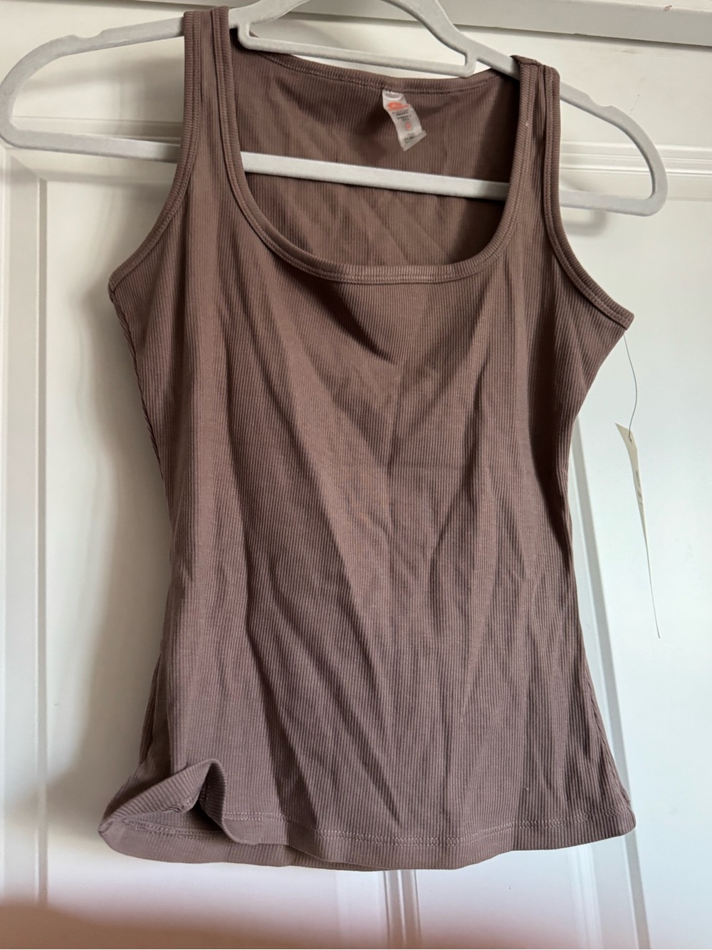 New Mono B Size Small Solid Brown Thin Ribbed Rayon Blend Tank Top